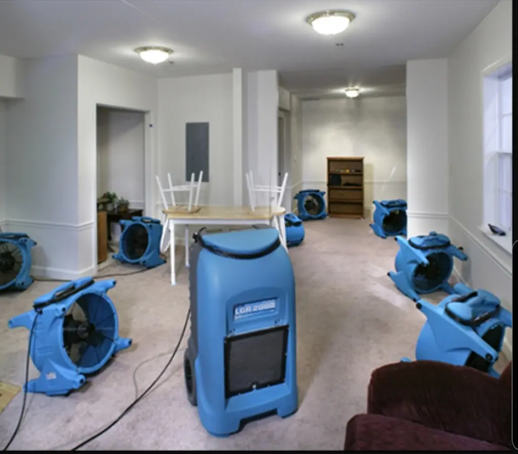 Air movers and dehumidifier setup for Water Damage Restoration in Fountainhead-Orchard Hills